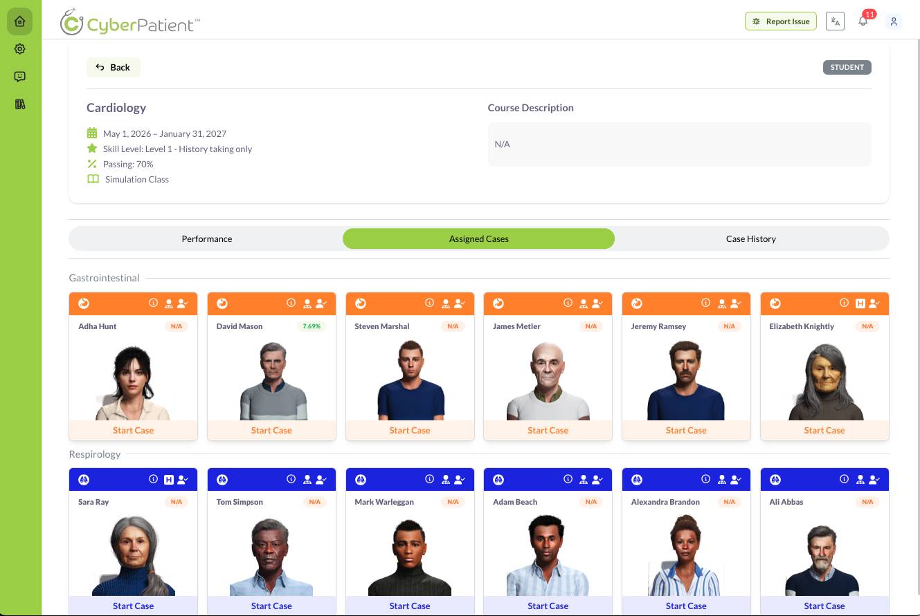 CyberPatient student dashboard
