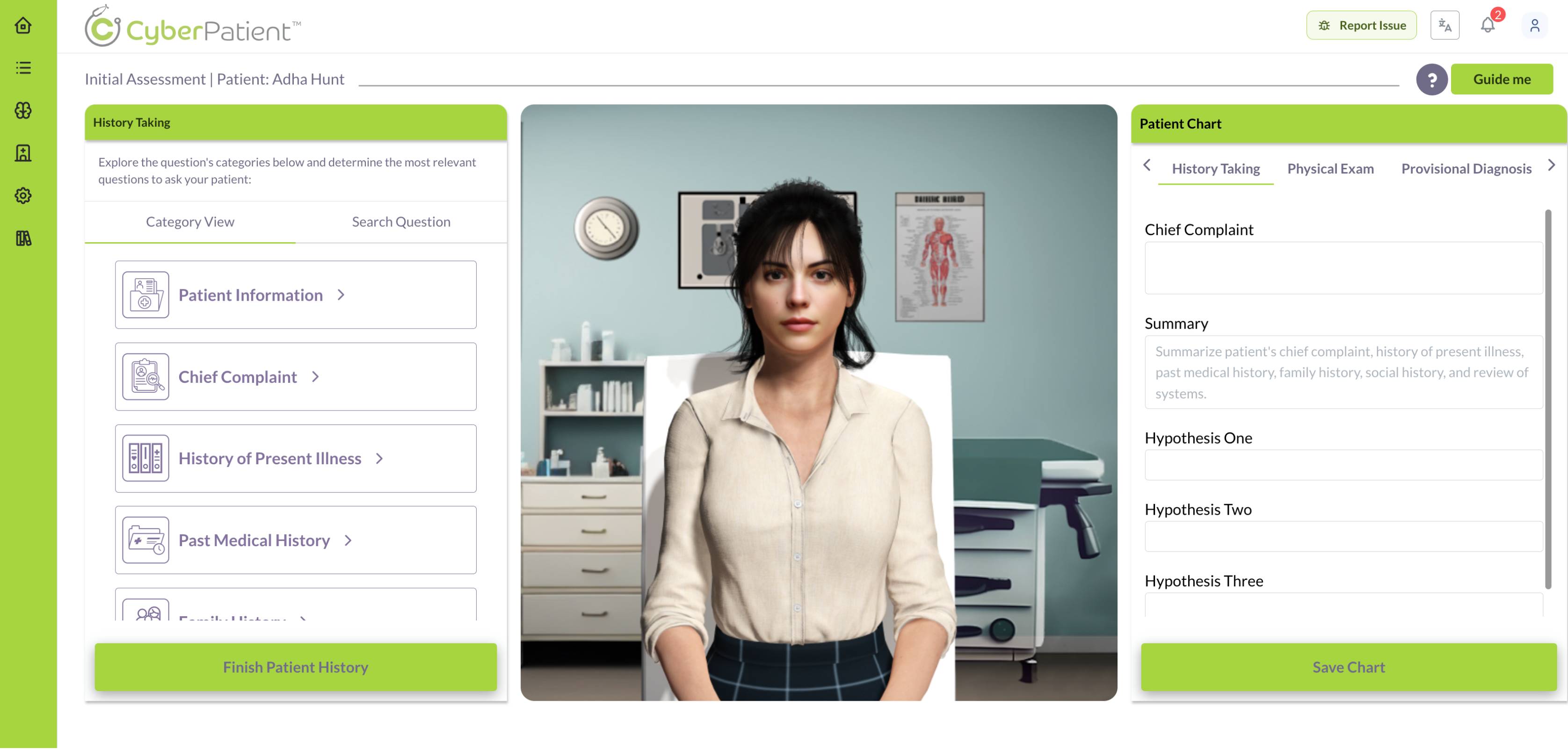 CyberPatient history-taking interface