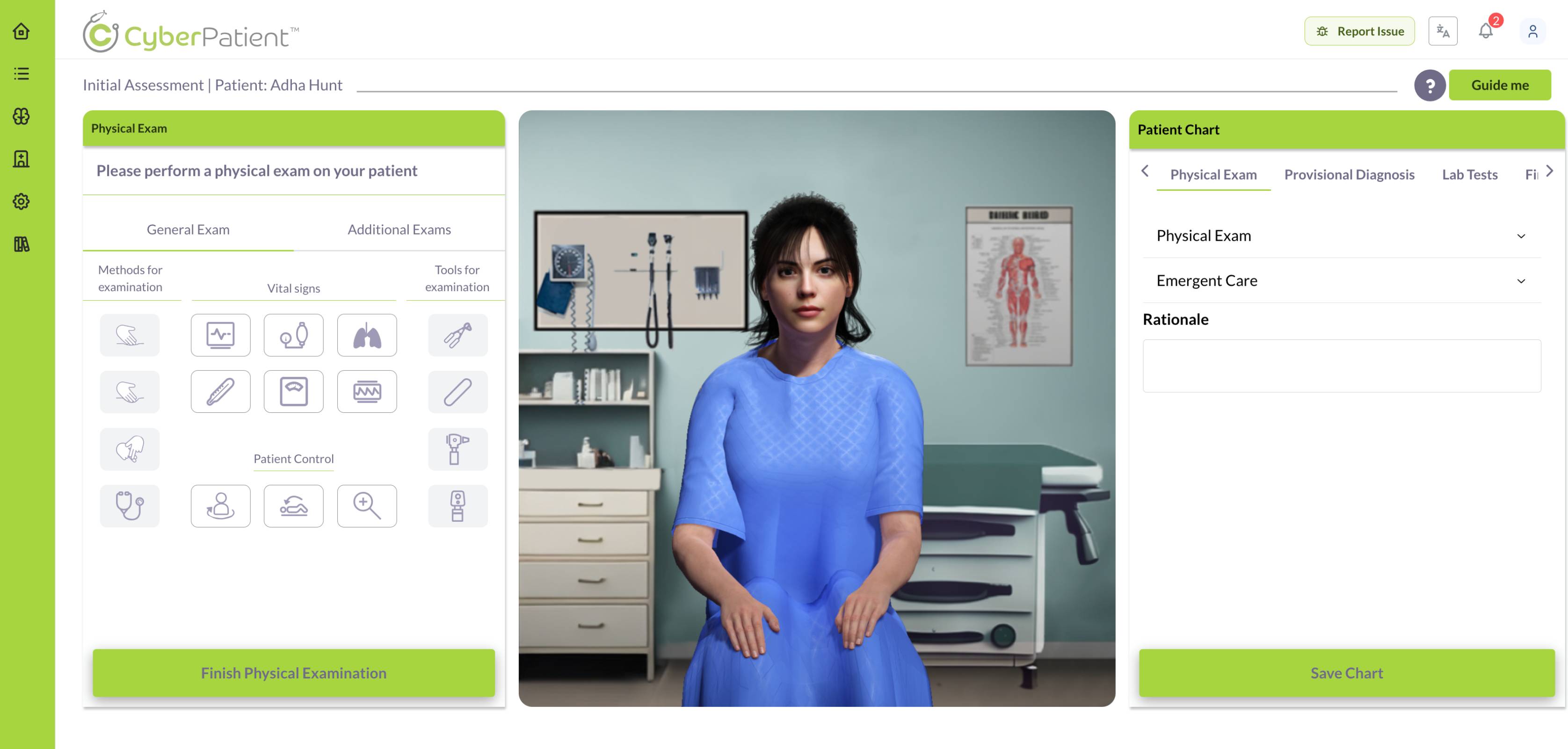 CyberPatient virtual patient physical examination interface